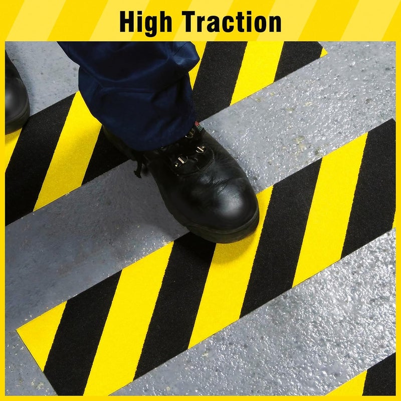 SX Black/Yellow Anti Slip Tape 4" x 33 FT, Heavy-Duty Grip Tape for Stairs Outdoor Waterproof Safety Non Skid Roll High Traction Non Slip Treads with Hard-Wearing Surface - Image 2